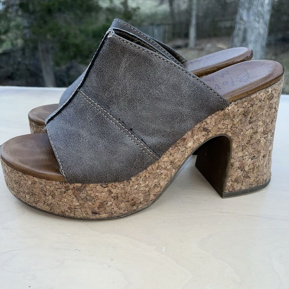 Blowfish Gray Suede Cork Platform Mules